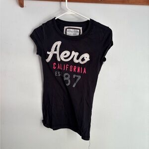 Y2K Aeropostale Black Baby Tee with Red and Gray Details